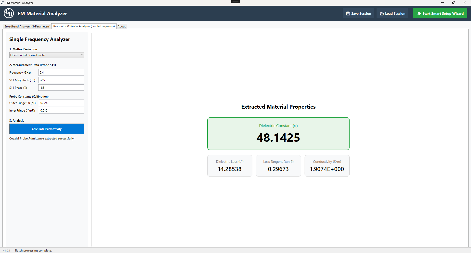 Open-Ended Coaxial Probe Calculator